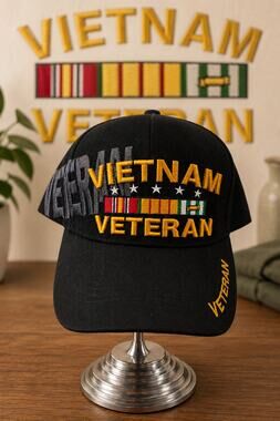 Golden Lion Vietnam Veteran Adjustable Black Military Cap OSFA
